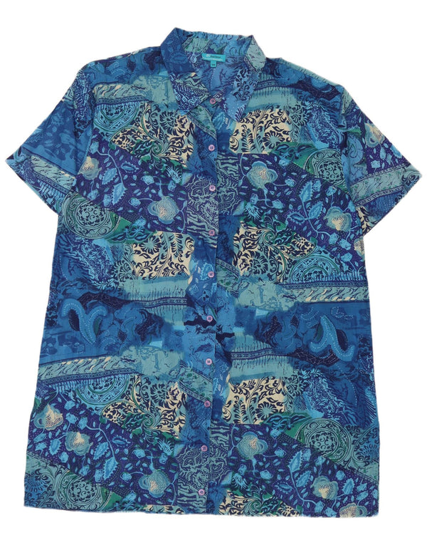 Vintage Kvinders Grafisk Kortærmet Skjortekjole IT 56 4XL Blue Floral
