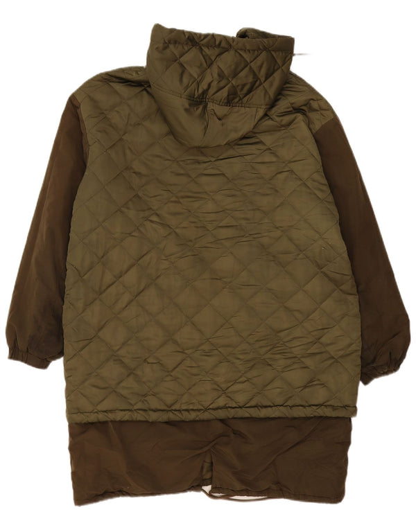 Zara Womens Oversized Hooded Quilted Overcoat UK 10 Small Khaki Polyester
