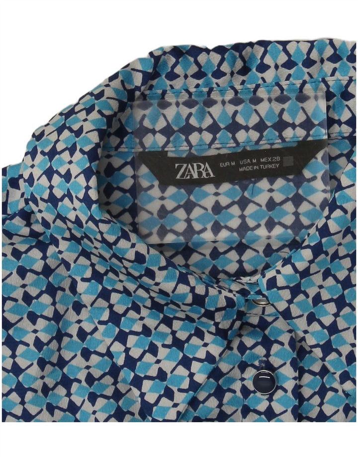 Zara Dameskjorte UK 14 Medium Blue Geometric