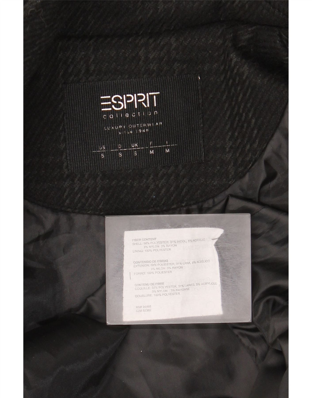 Esprit Dame hætteoverfrakke UK 10 Small Black Houndstooth Polyester