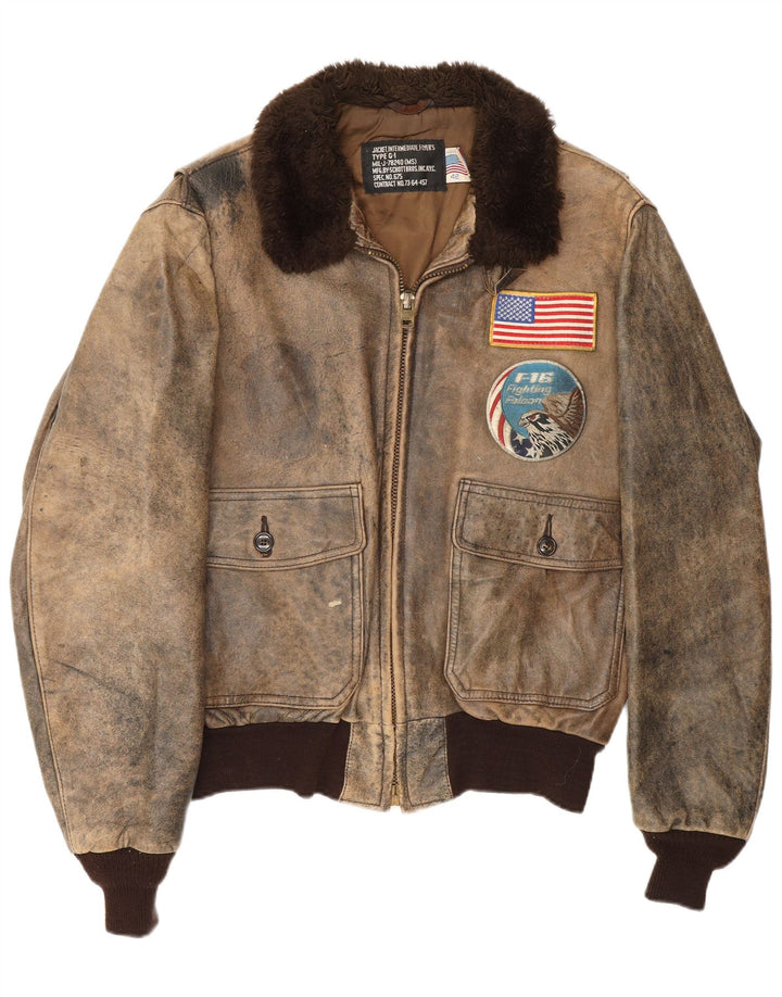 Schott Herre grafisk læder Flight Aviator Jacket UK 42 XL Brunt læder