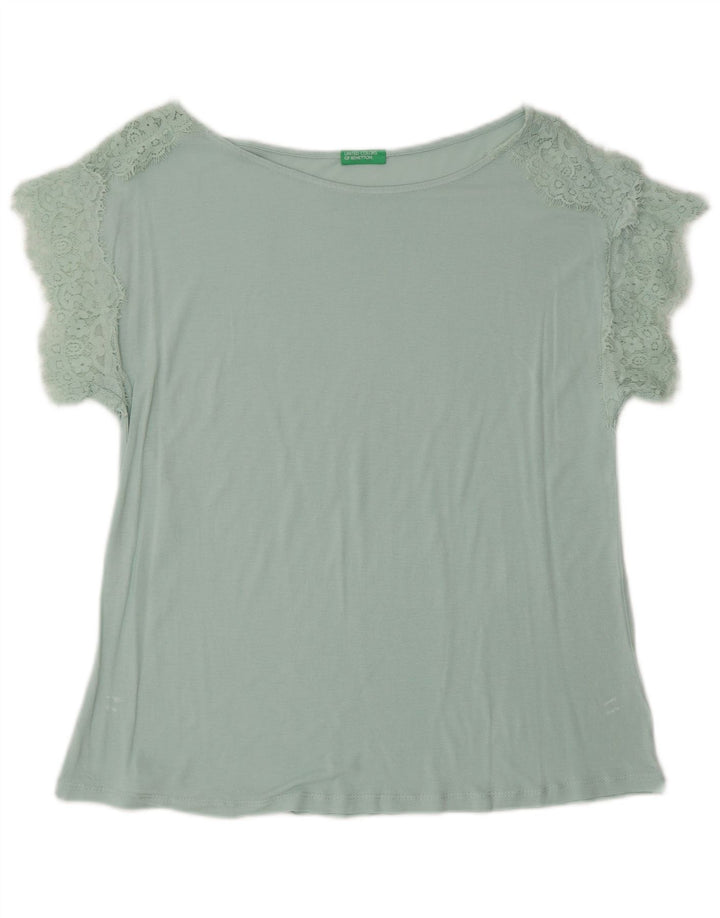 BENETTON Dame bluse Top UK 14 Medium Grøn