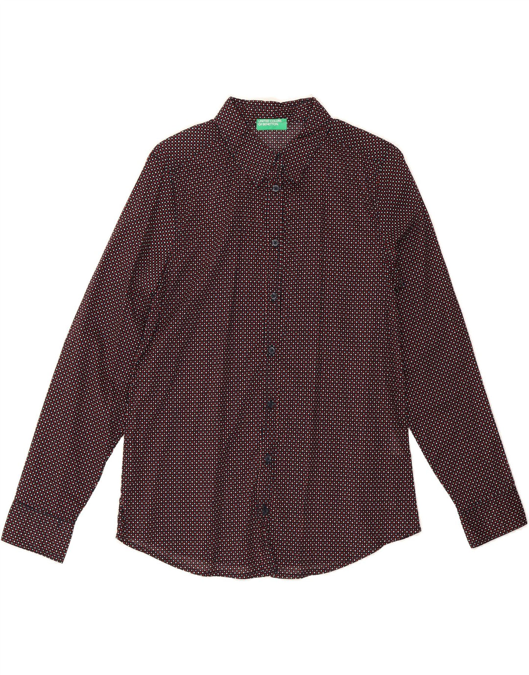 BENETTON Womens Shirt UK 10 Small Navy Blue Spotted Cotton Vintage Benetton and Second-Hand Benetton from Messina Hembry 