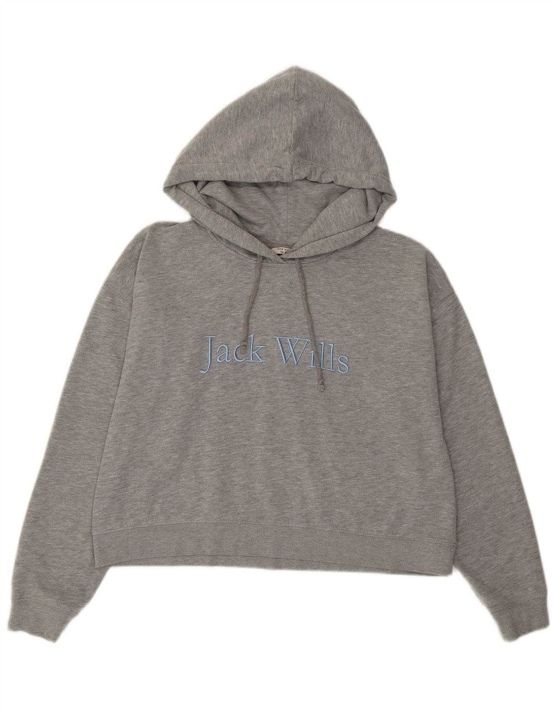 JACK WILLS Dame Crop Grafisk Hoodie Jumper UK 12 Medium Grey Bomuld