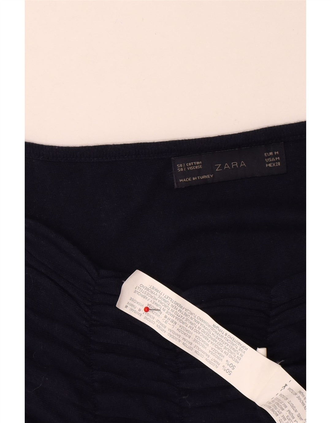 Zara Dame Top Langærmet UK 12 Medium Navy Blue Bomuld