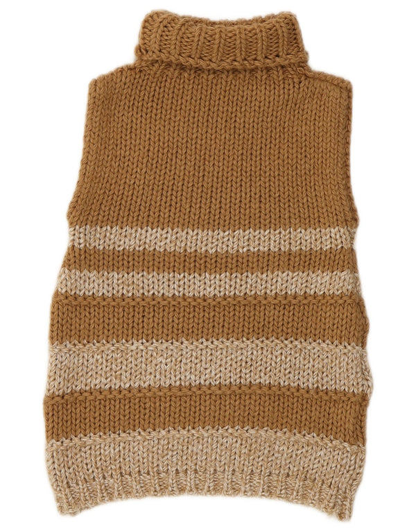 Vintage Dame Roll Neck Crop Vest Tank Top UK 6 XS Beige Stribet