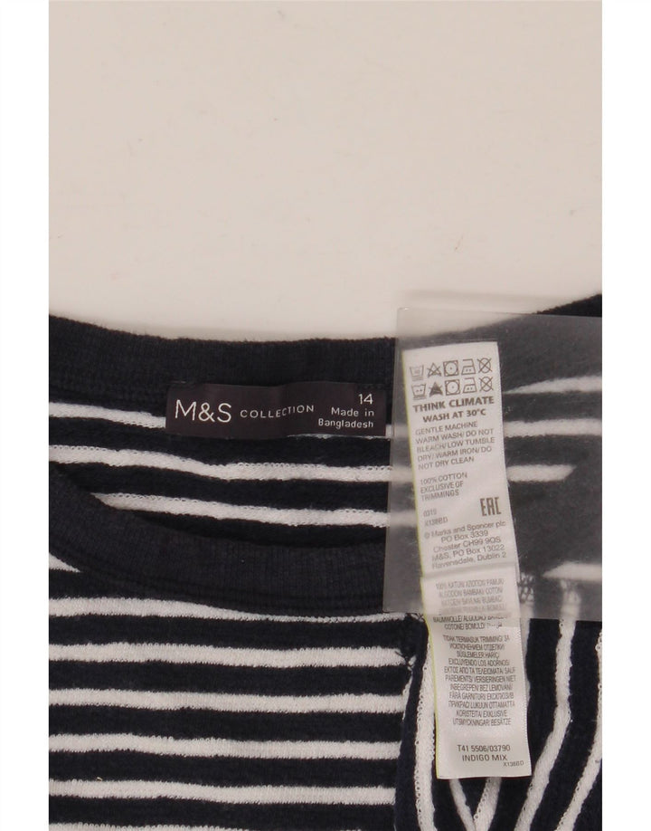 MARKS & SPENCER Dametop Langærmet UK 14 Stor Marineblå Stribet