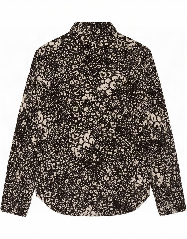 Zara Dame Langærmet Bluse Top UK 10 Small Black Animal Print Viscose