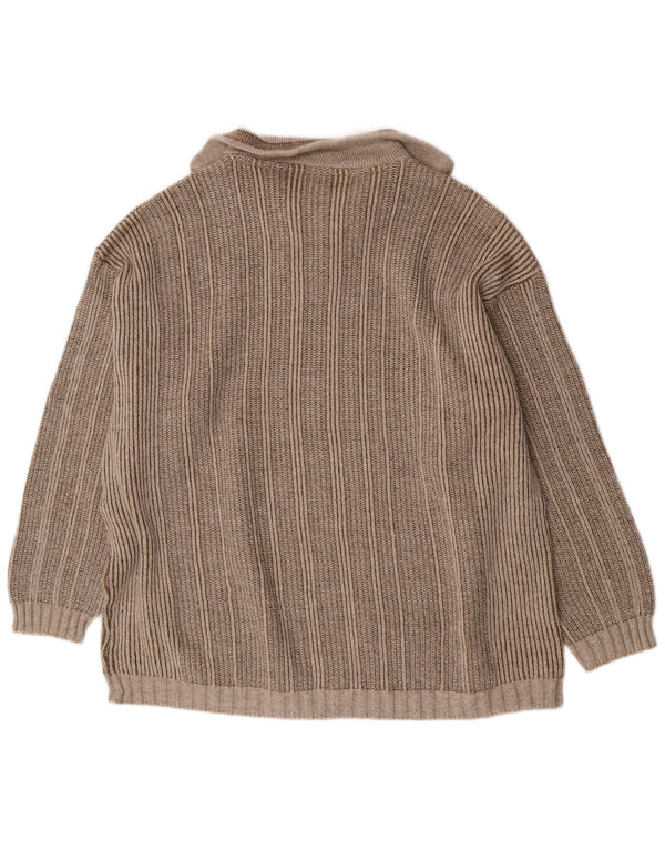 Vintage Herre Zip Neck Jumper Sweater IT 66 6XL Beige Stribet