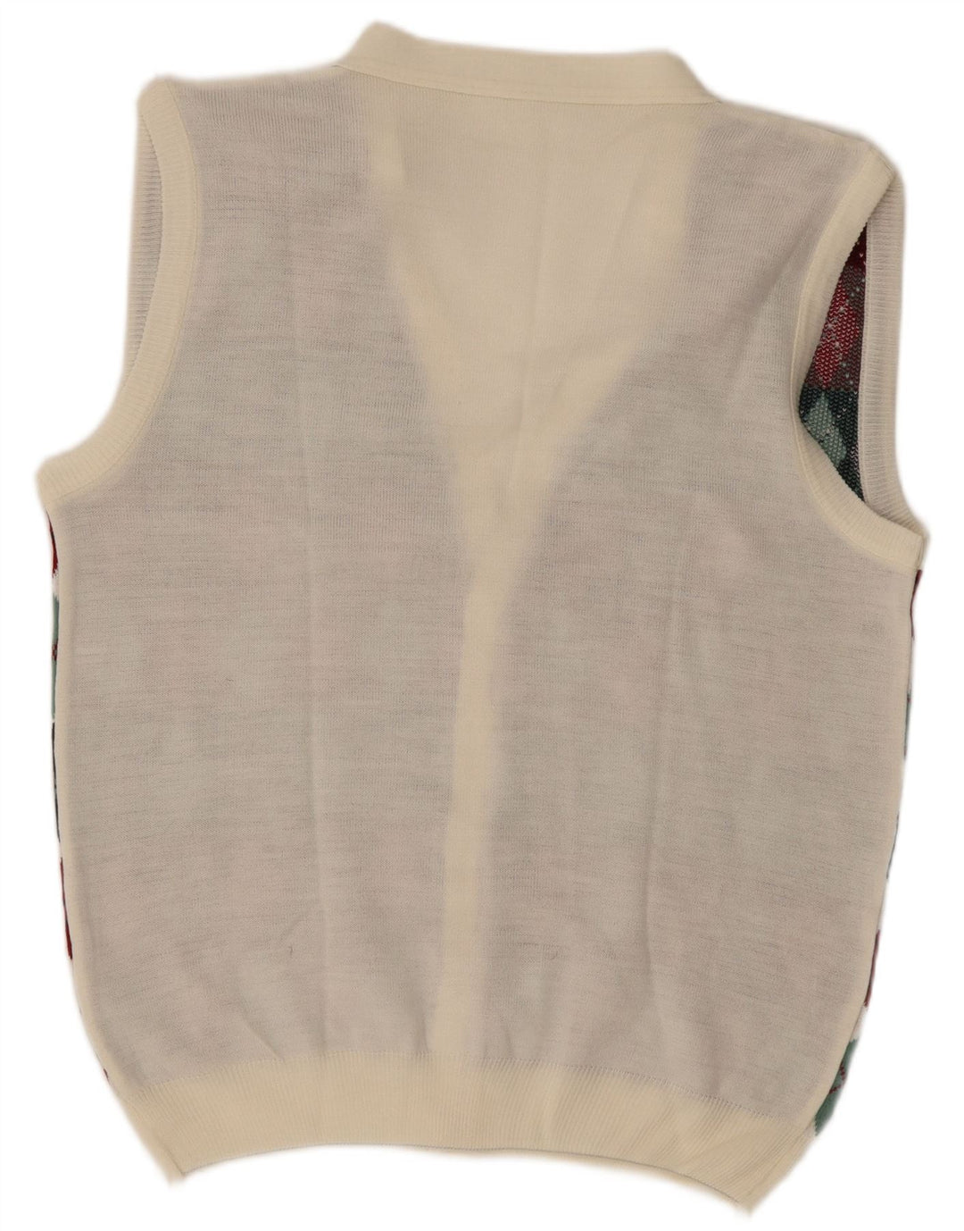 Vintage herre ærmeløs cardigan sweater Large White Argyle/Diamond