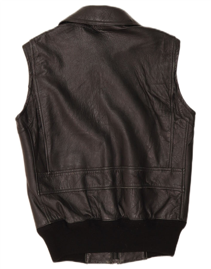 Vintage Herre Læder Gilet UK 36 Lille sort læder
