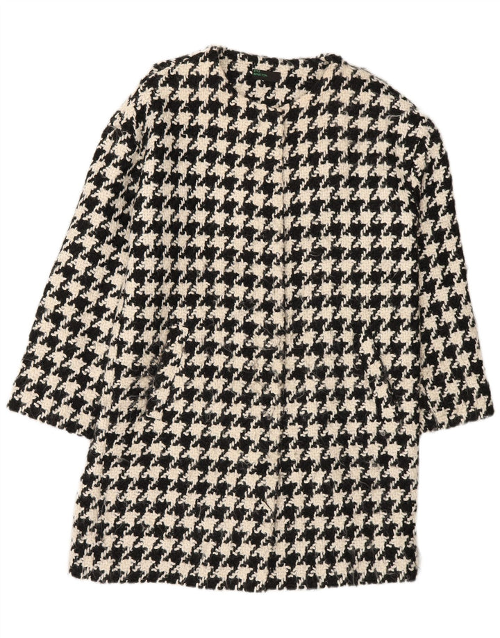 Benetton Womens Oversized Overfrakke UK 10 Small Black Houndstooth Acryl