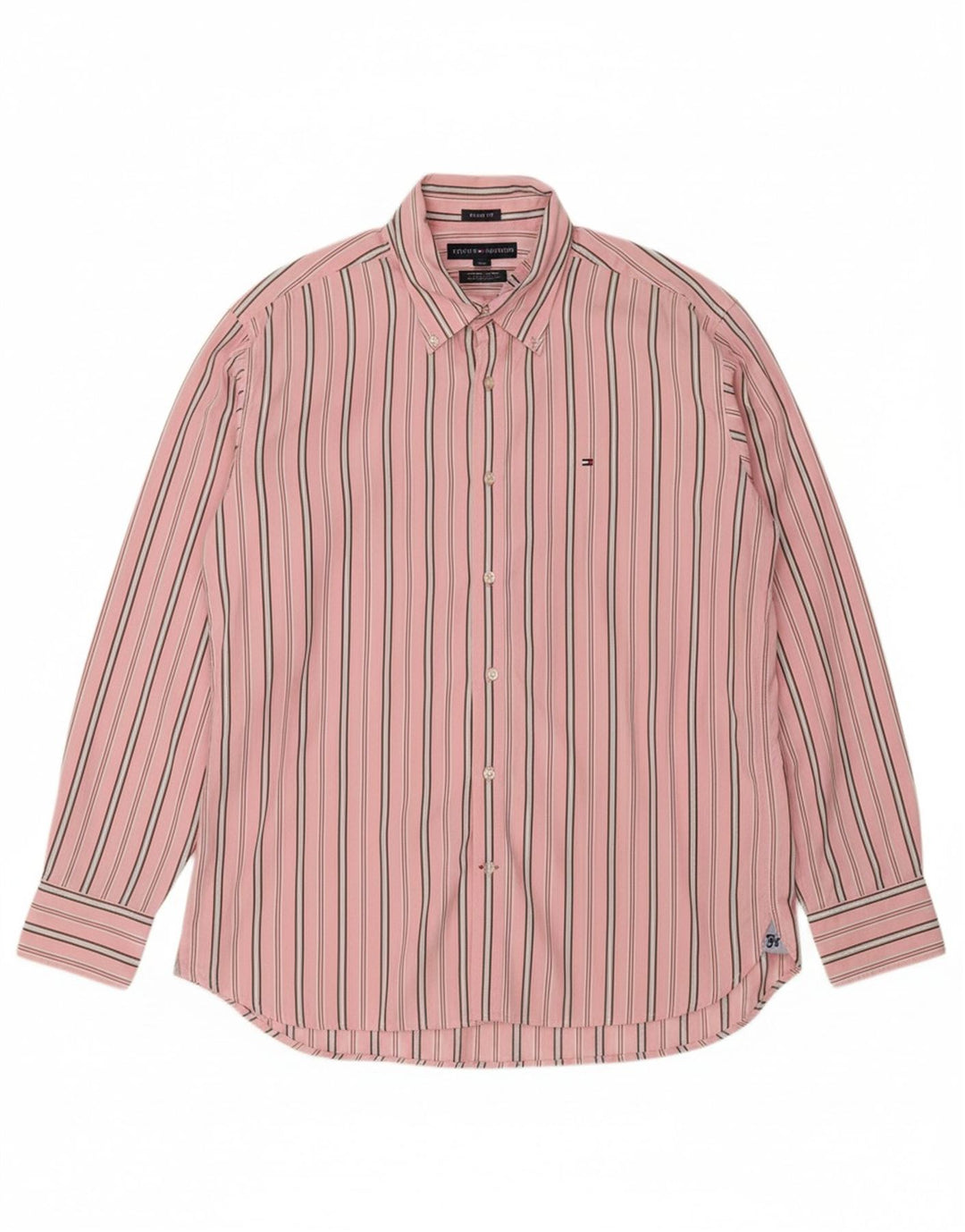 TOMMY HILFIGER Mens Shirt Large Pink Striped Cotton