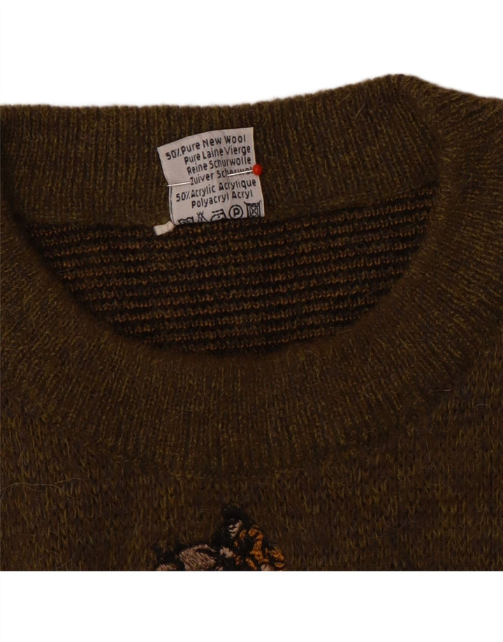Lasa herre rund hals sweater medium brun geometrisk uld