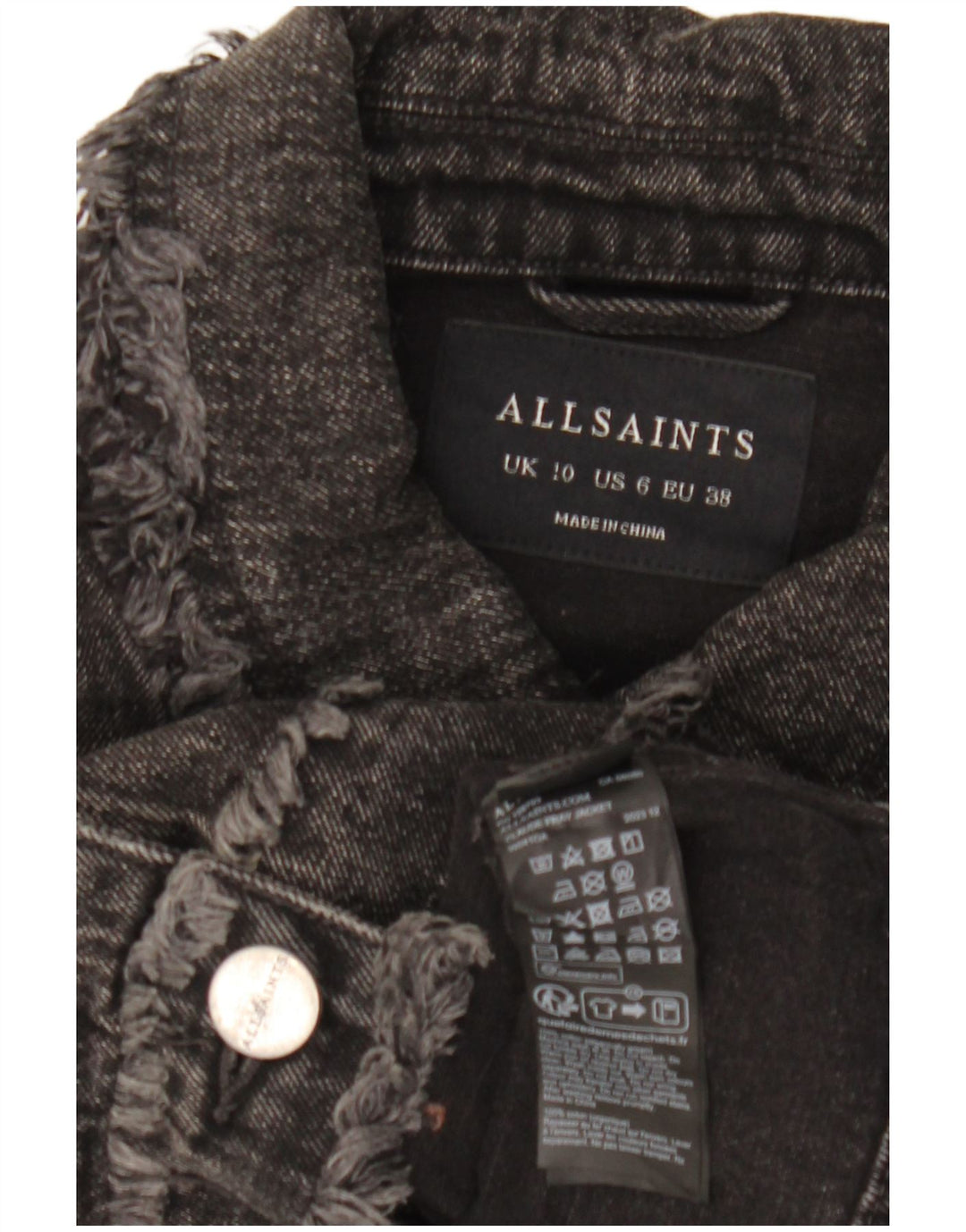 All Saints Womens Crop Oversized denimjakke UK 10 Small Black Bomuld
