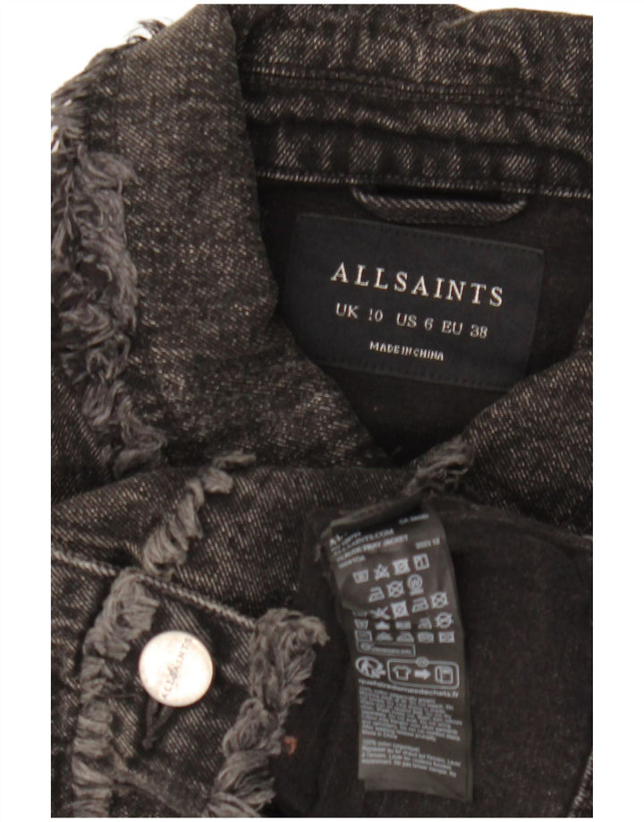 All Saints Womens Crop Oversized denimjakke UK 10 Small Black Bomuld