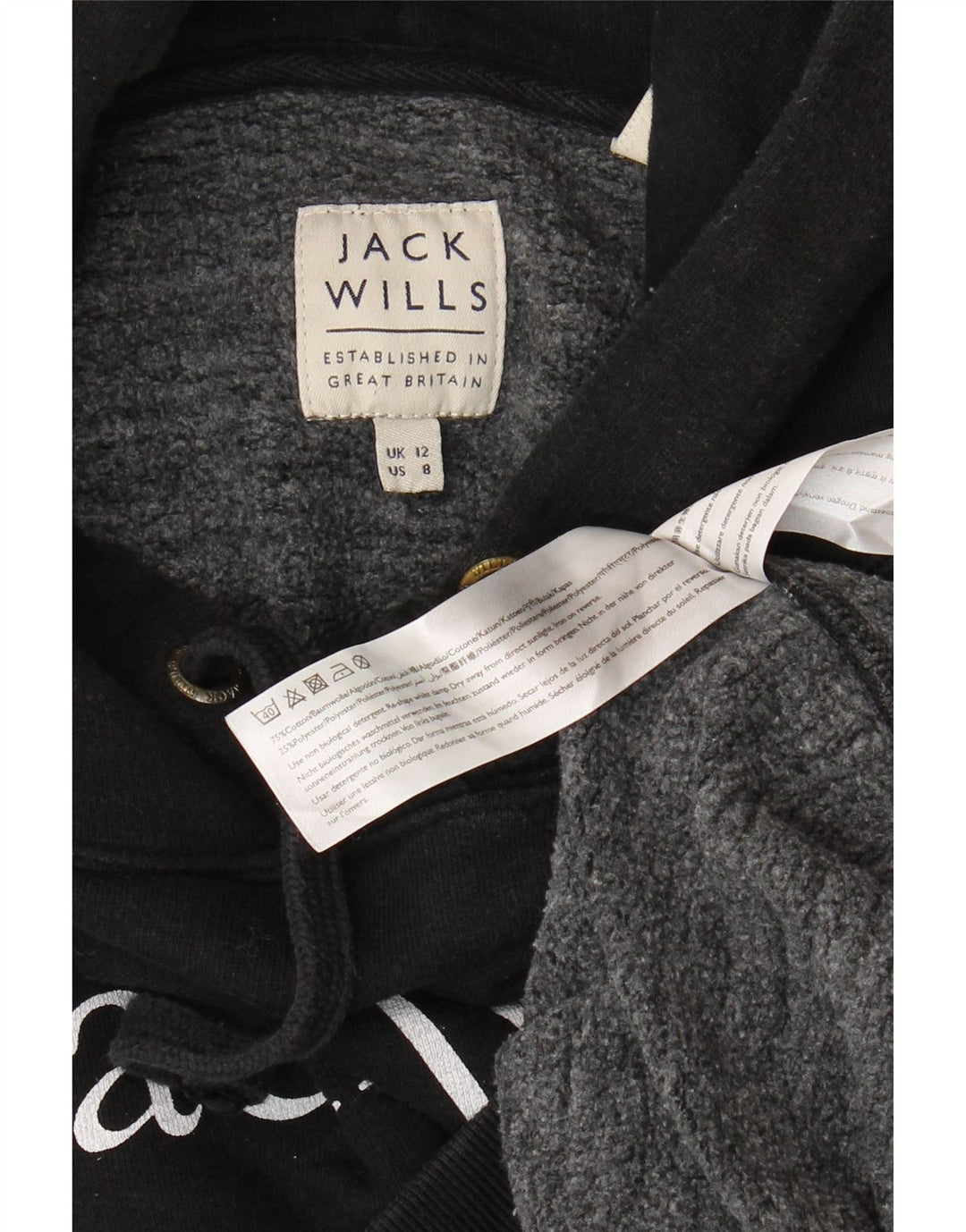 JACK WILLS Womens Oversized Graphic Hoodie Jumper UK 12 Medium Black