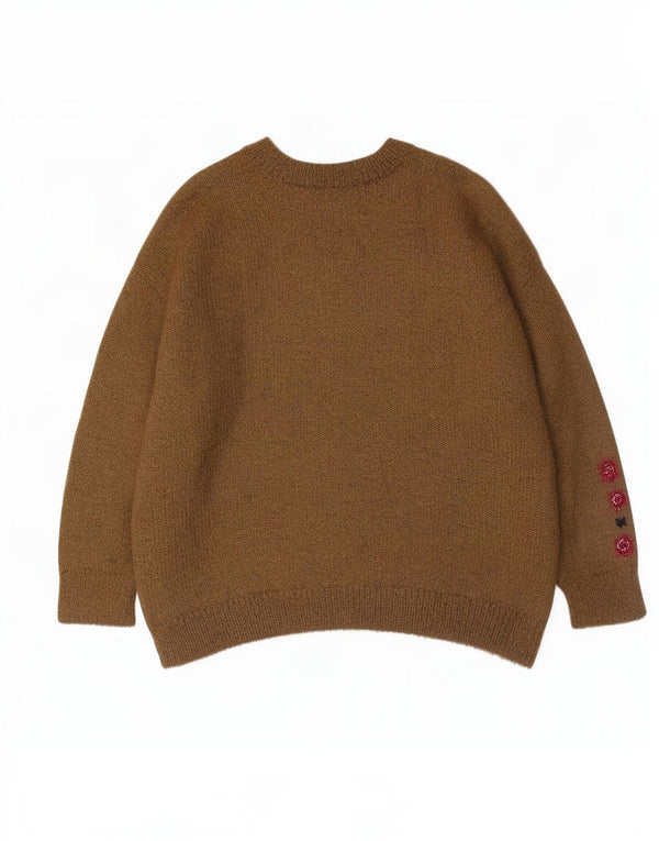 Niki Line Dame Crew Neck Jumper Sweater UK 18 XL Khaki Striped Mohair