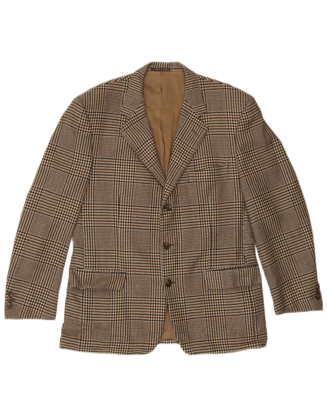 CORNELIANI Herre 3-knaps blazerjakke IT 50 Large Beige Houndstooth Uld
