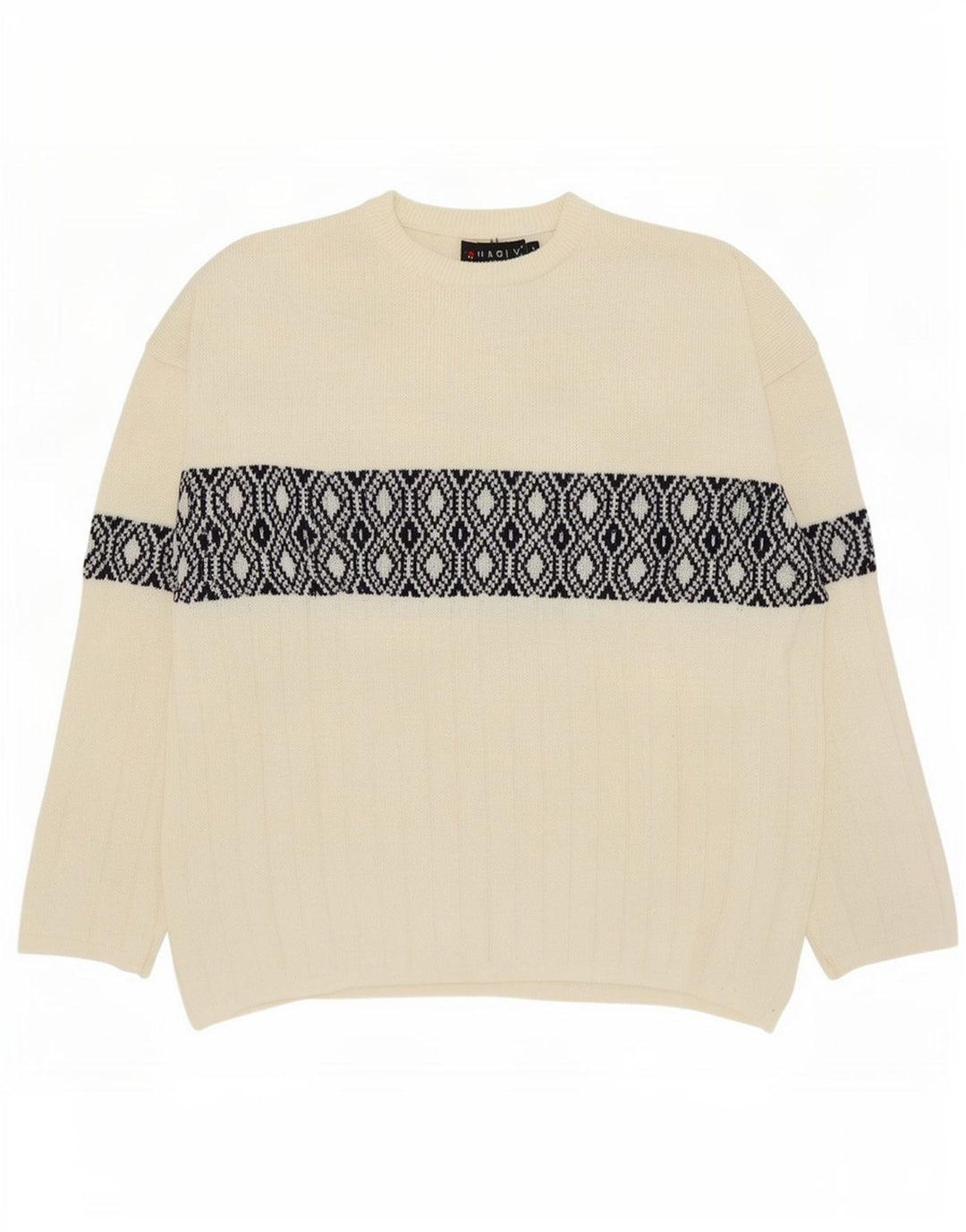 Charly Herre Boat Neck Jumper Sweater Large Off White Geometrisk Uld