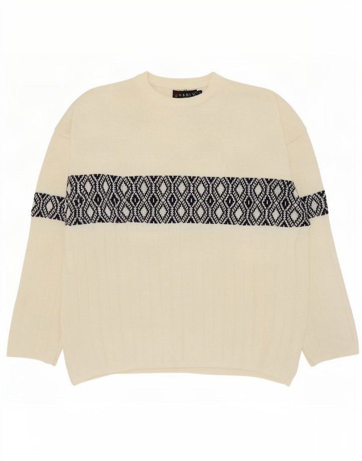 Charly Herre Boat Neck Jumper Sweater Large Off White Geometrisk Uld