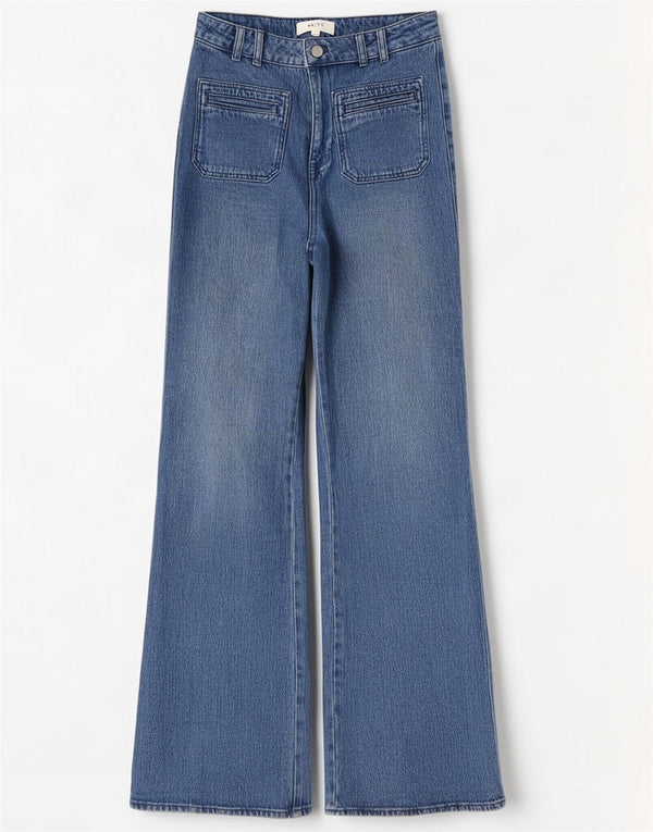 Reiss Womens Flare Wide Leg Jeans UK 12 Medium W29 L33 Blue Cotton
