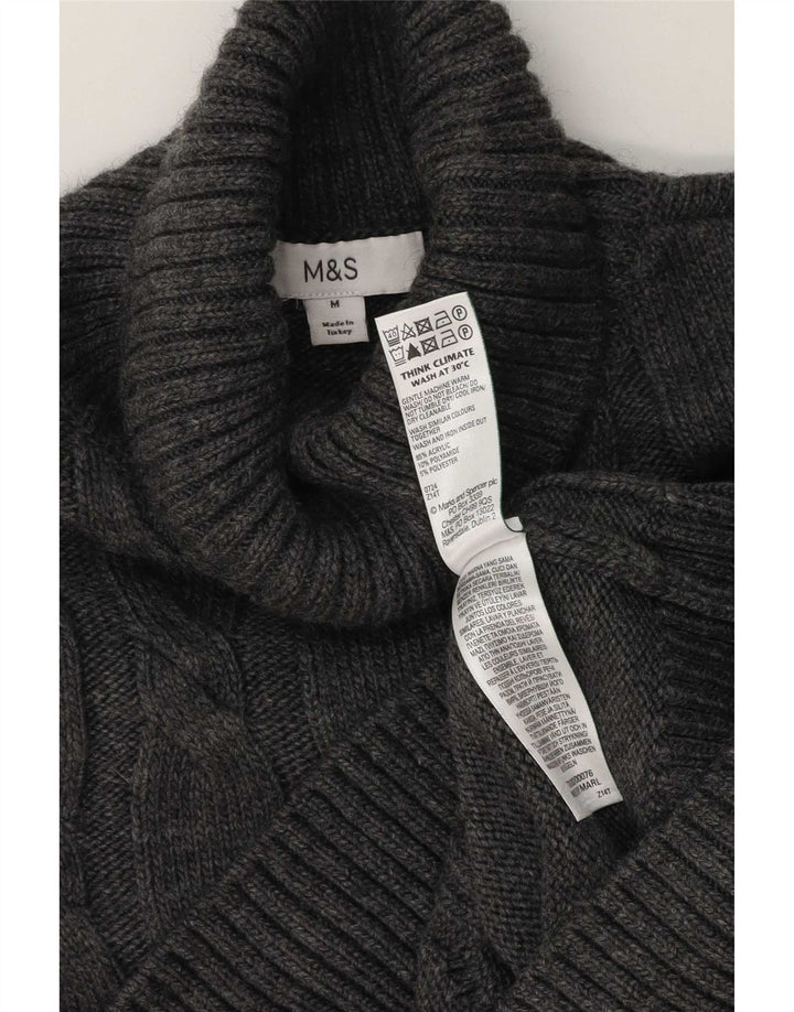 Marks & Spencer Dame Roll Neck Jumper Sweater UK 14 Medium Grå Akryl