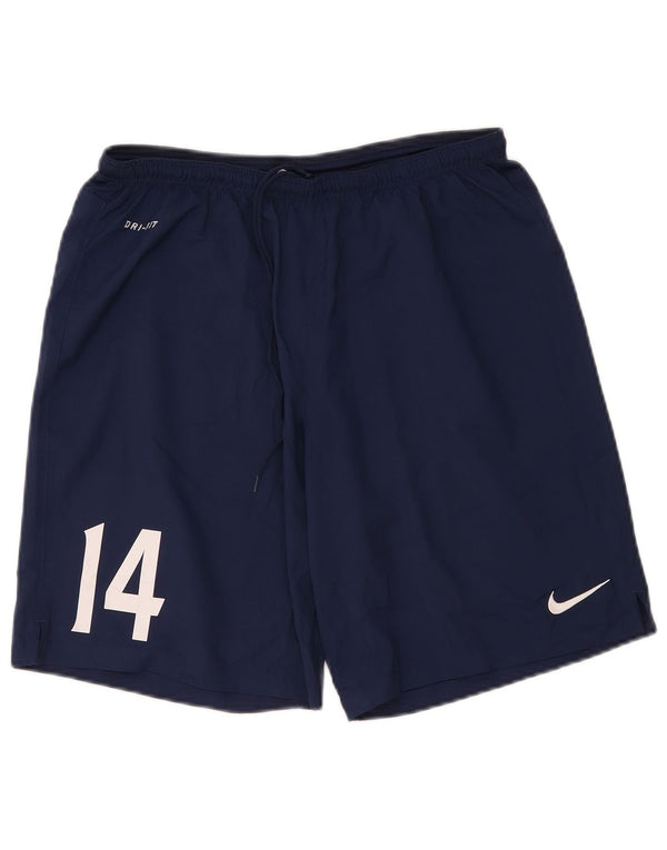 Nike Dame Dri Fit grafiske sportsshorts UK 14 Large Navy Blue Polyester