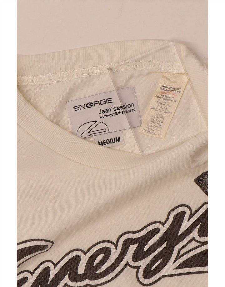 ENERGIE Dame grafisk sweatshirt trøje UK 14 Medium hvid bomuld