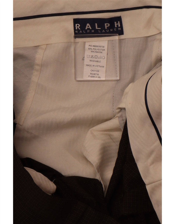 Ralph Lauren Herre lige jakkesæt bukser W42 L32 brun ternet polyester