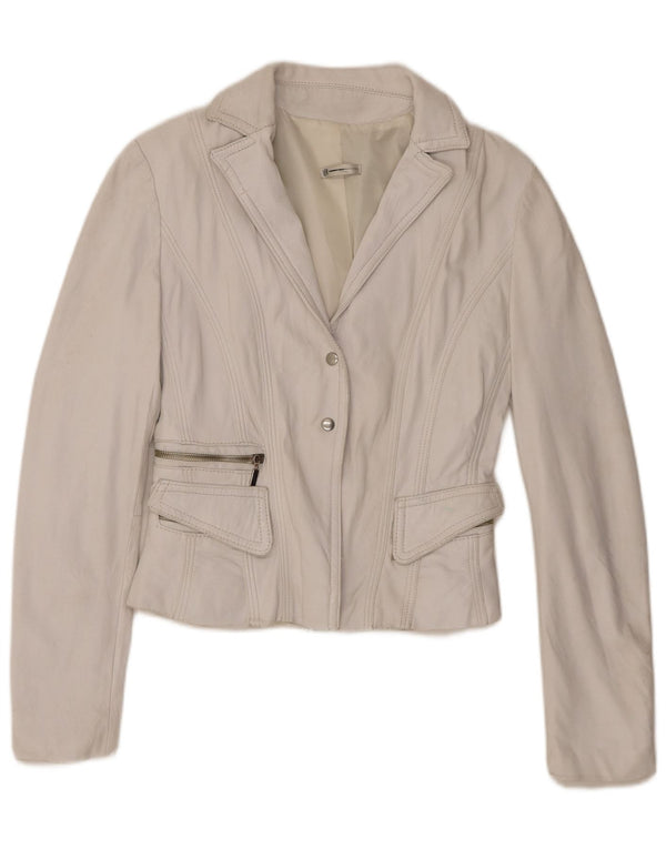 Vintage dame læder blazerjakke IT 44 Medium hvidt læder