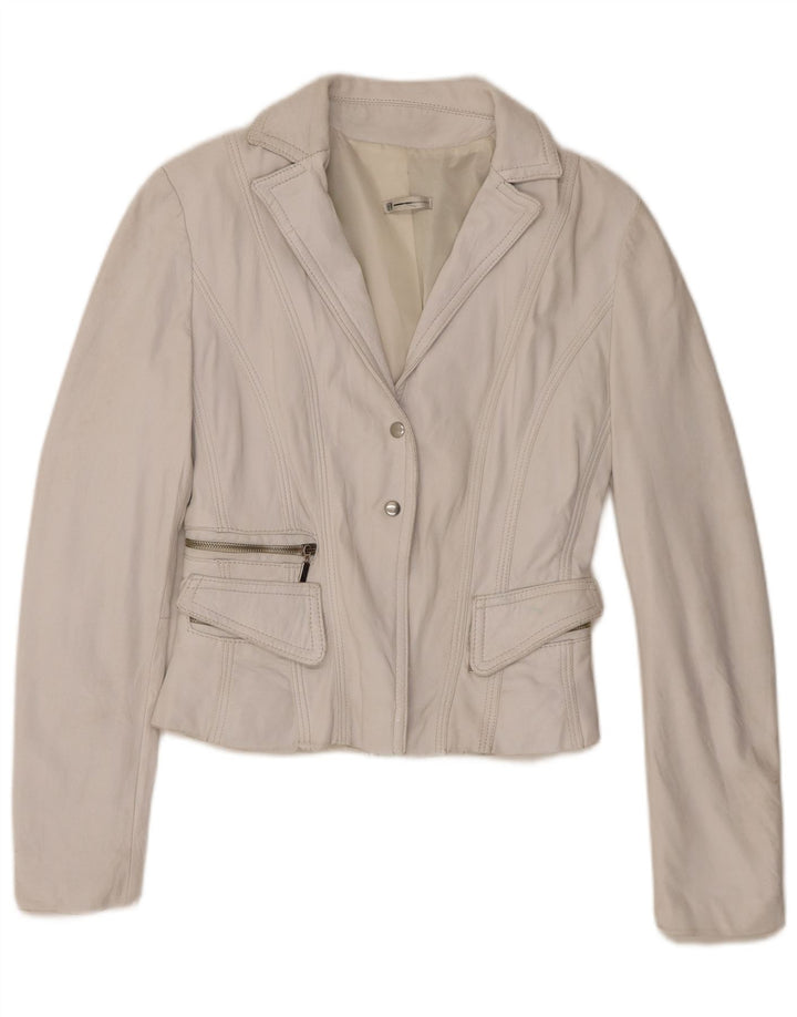 Vintage dame læder blazerjakke IT 44 Medium hvidt læder