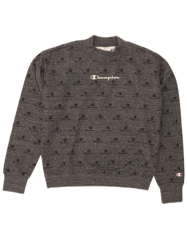 Champion Womens Graphic Crop Sweatshirt Jumper UK 10 Small Grey Flecked