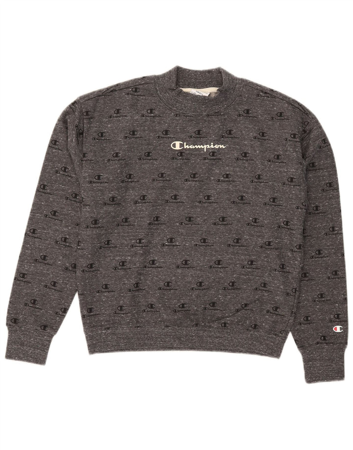 Champion Womens Graphic Crop Sweatshirt Jumper UK 10 Small Grey Flecked