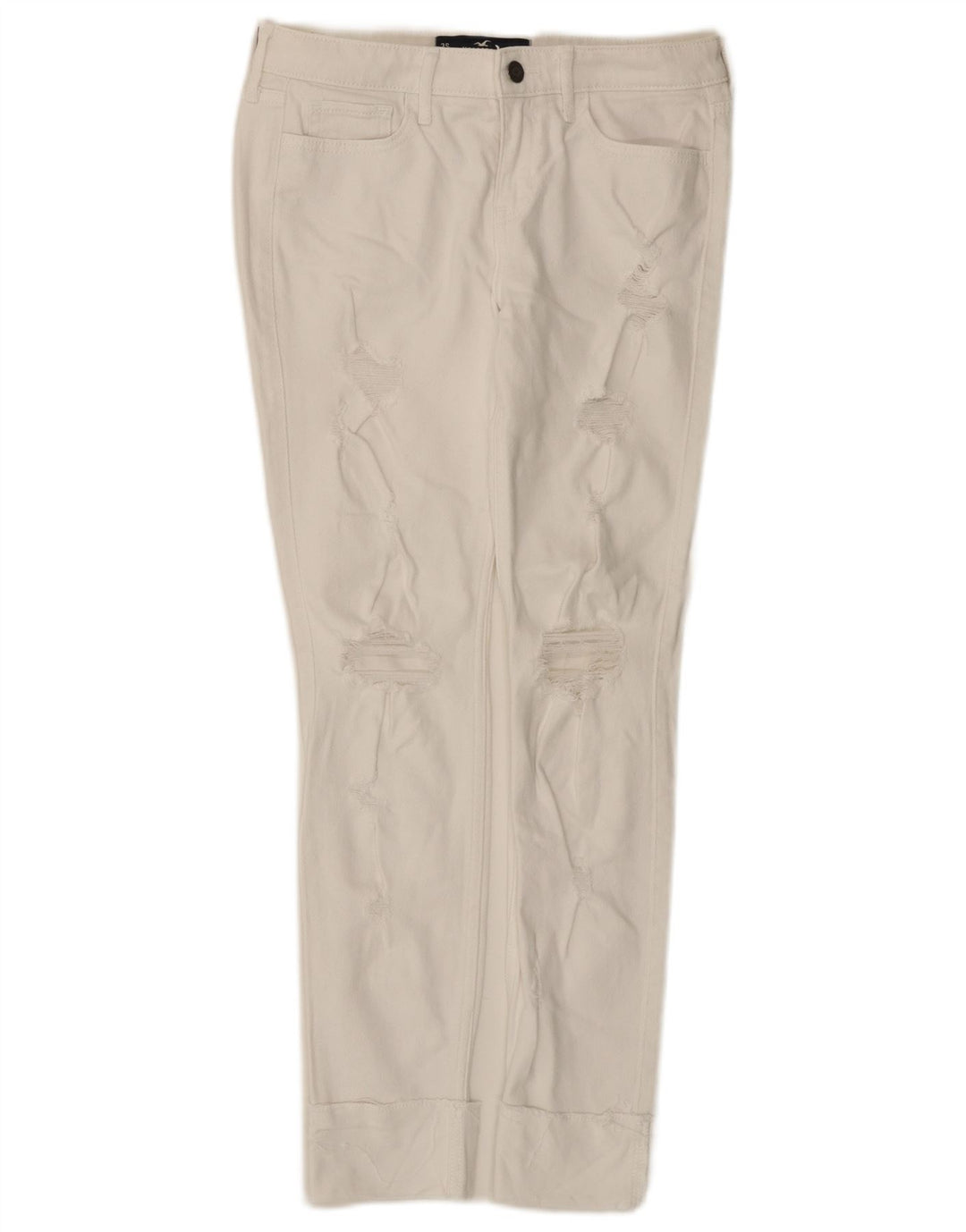 HOLLISTER Dame Lavtalje Distressed Skinny Jeans W26 L28 Hvid Bomuld