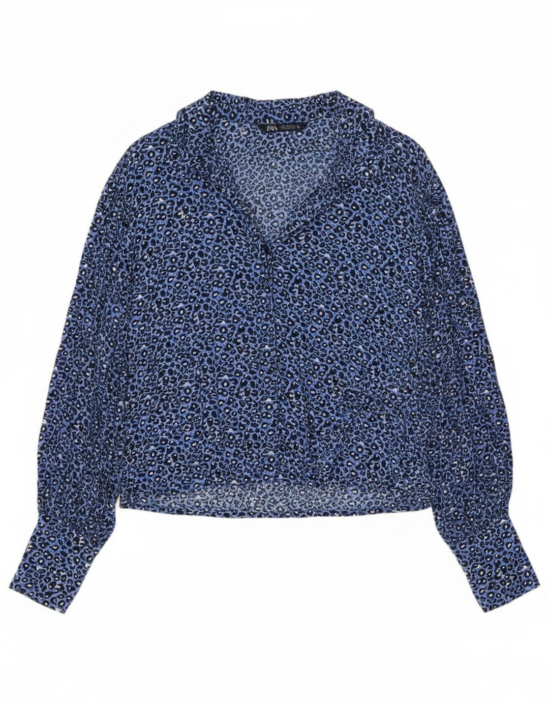 Zara Dameskjorte UK 14 Medium Blue Animal Print