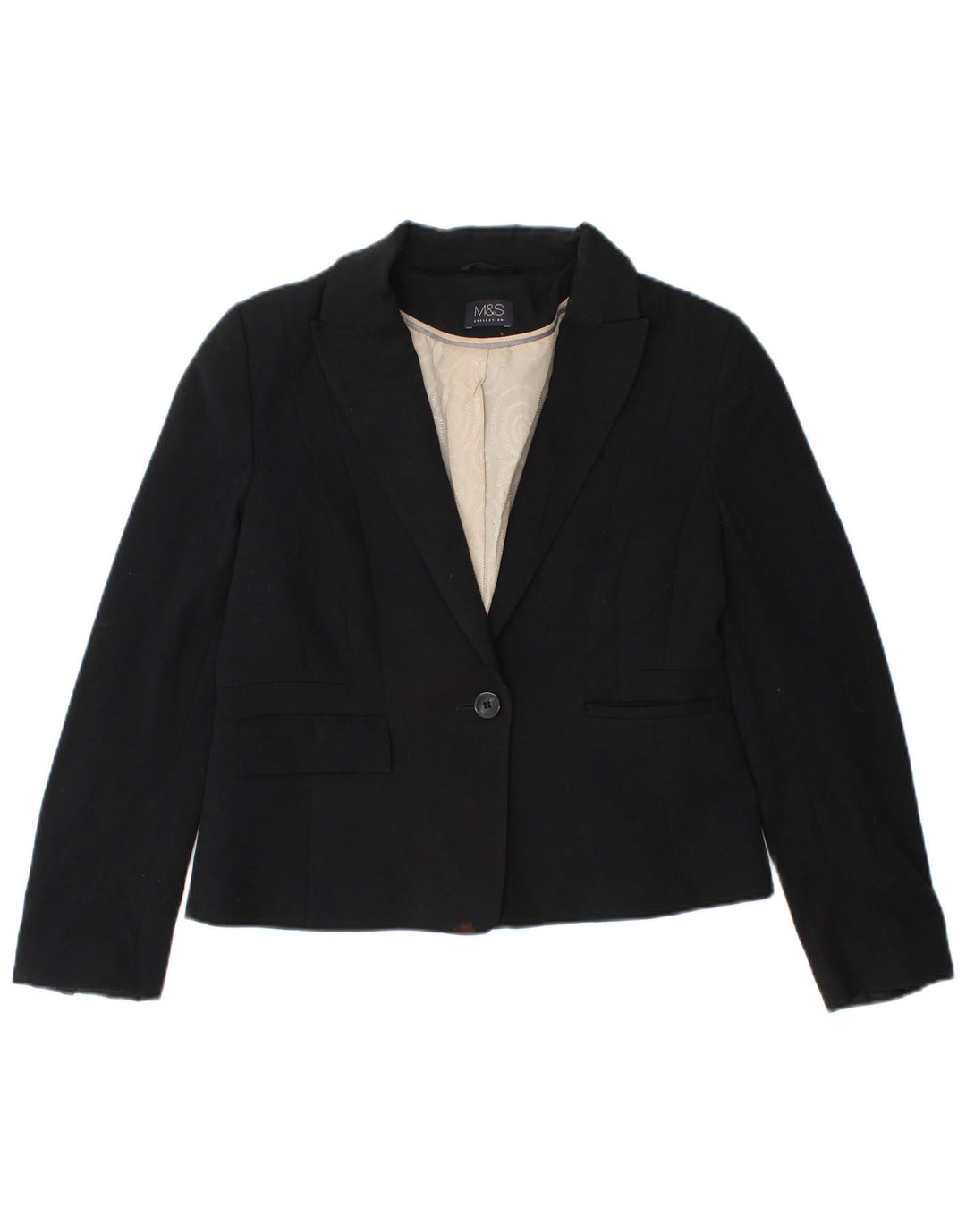 Marks & Spencer Dame Crop 1 Knap Blazer Jacket UK 12 Medium Sort
