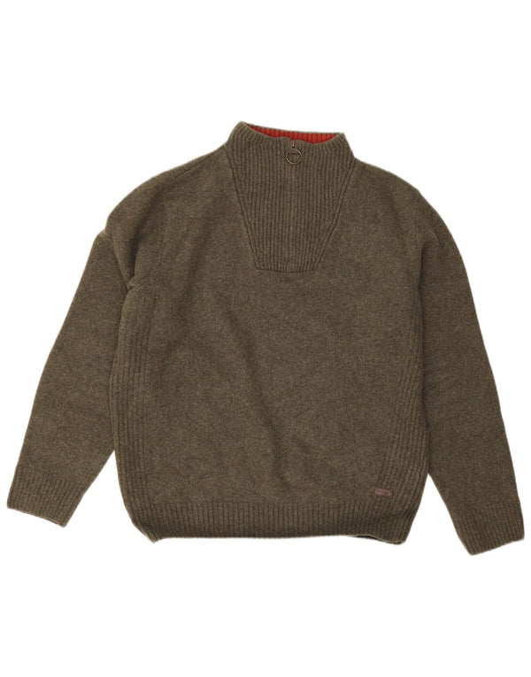 Barbour Dame Zip Neck Jumper Sweater UK 18 XL Khaki Wool