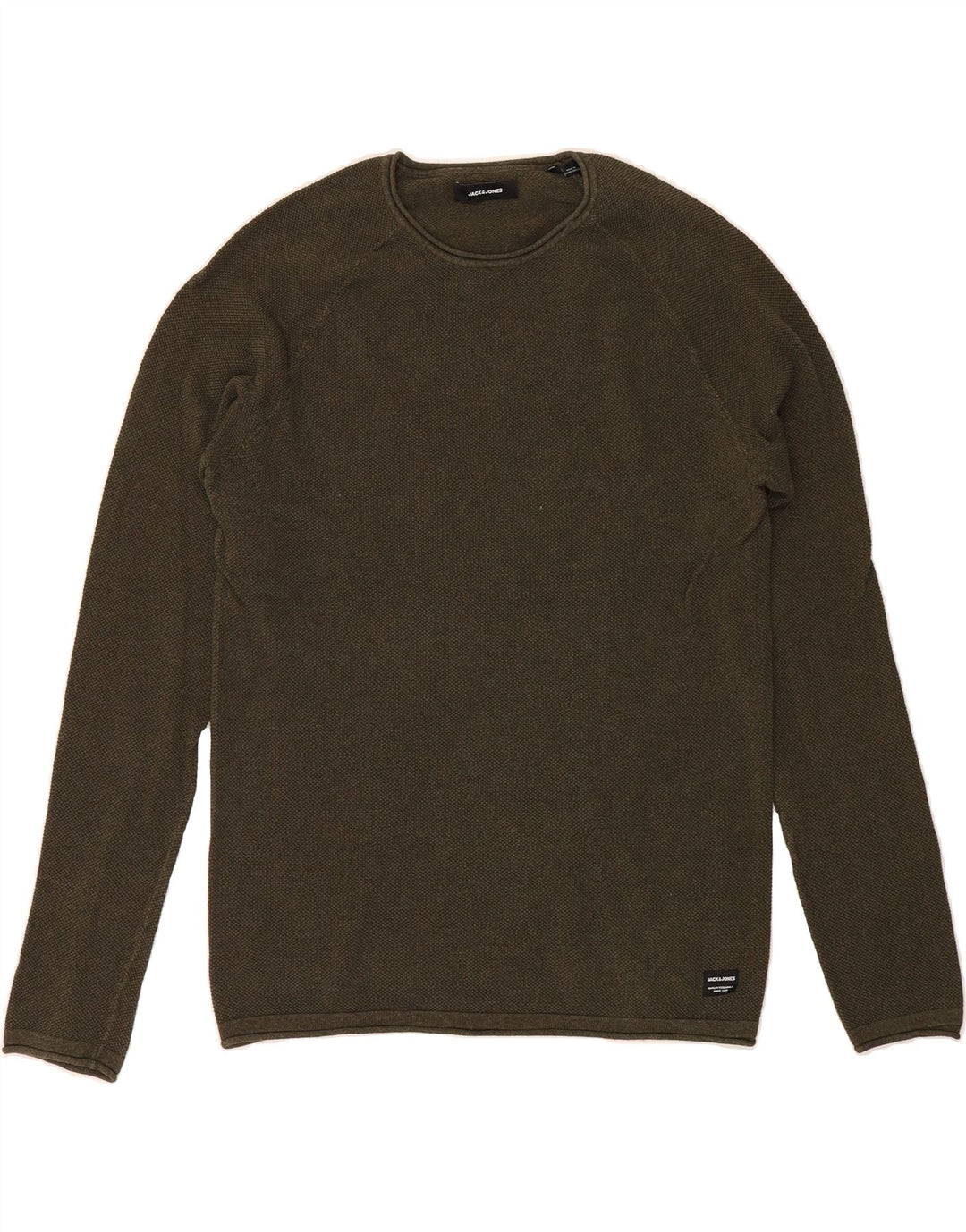 JACK & JONES Mens Crew Neck Jumper Sweater Medium Khaki Cotton Vintage Jack & Jones and Second-Hand Jack & Jones from Messina Hembry 