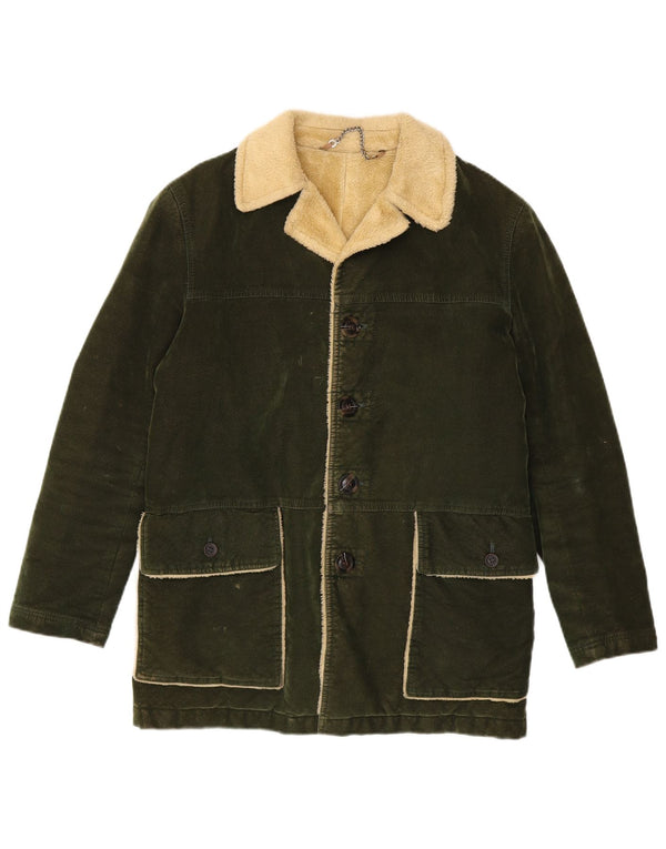 Vintage Sherpa Fleece Overfrakke til mænd UK 38 Medium Green Colourblock