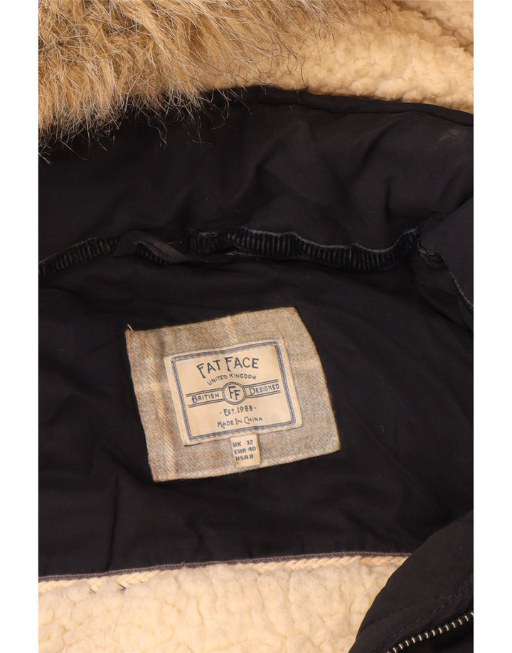 Fat Face Dame Hætte Polstret Jakke UK 12 Medium Navy Blue Polyester