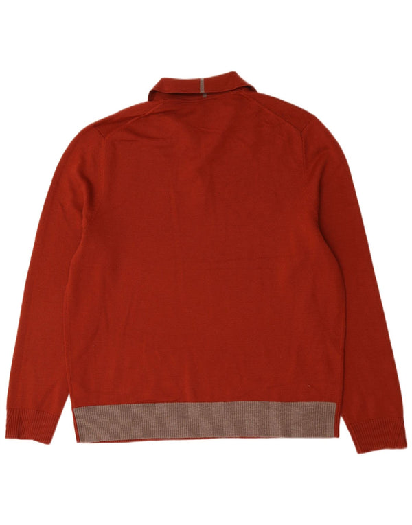 White Stuff Herre Polo Neck Jumper Sweater 2XL Rød Colourblock Merinould