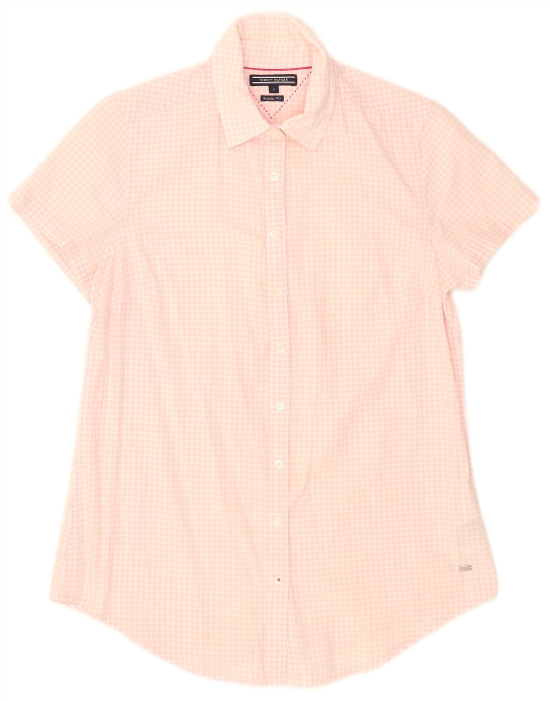 Tommy Hilfiger kortærmet skjorte til kvinder US 4 Small Pink Gingham
