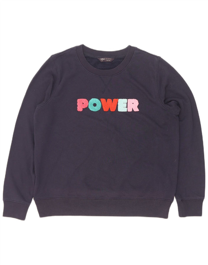 Marks & Spencer Dame Grafisk Sweatshirt Jumper UK 14 Large Navy Blue