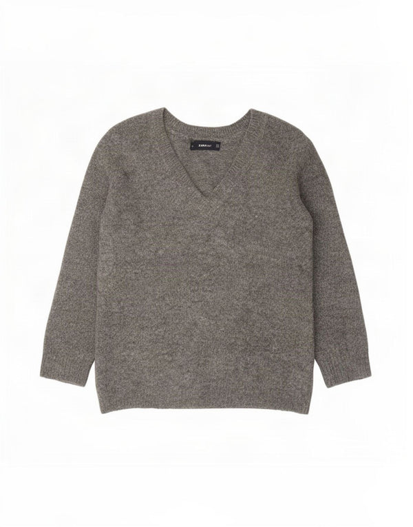 Zara Dame 3/4 ærmet oversized V-hals sweater UK 10 Small Grå