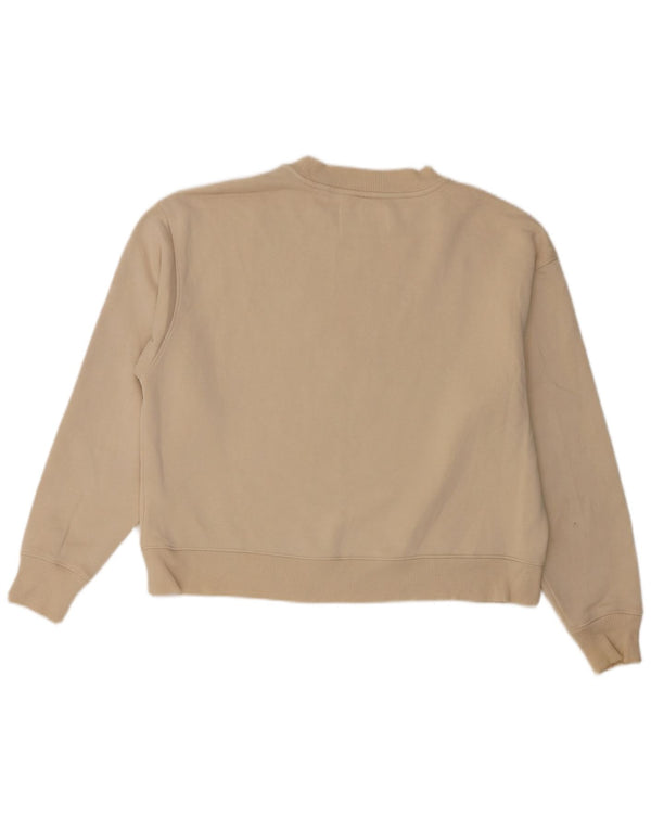 Calvin Klein Jeans Dame Crop Graphic Sweatshirt Jumper UK 14 Medium Beige