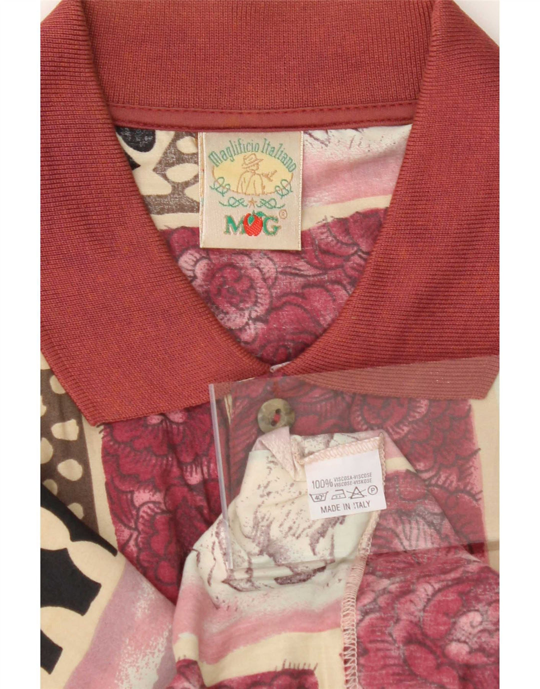 Mango Herre abstrakt mønster Kortærmet Pullover Shirt Stor Burgundy