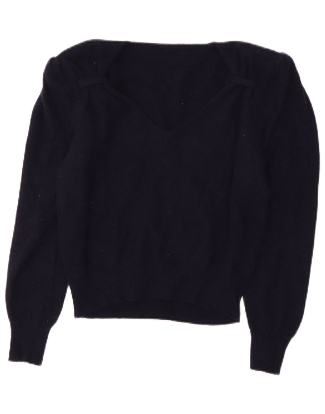 Vintage Dame Crop V-hals sweater IT 44 Medium Marineblå Uld