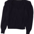 Vintage Dame Crop V-hals sweater IT 44 Medium Marineblå Uld