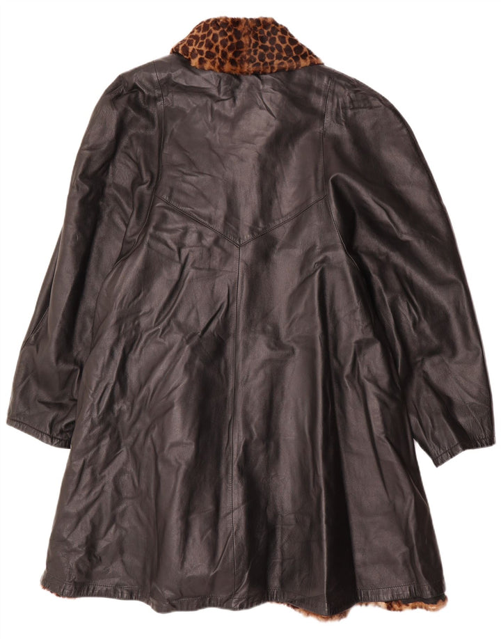 Vintage dameoversize vendbar læderfrakke IT 46 Large Black